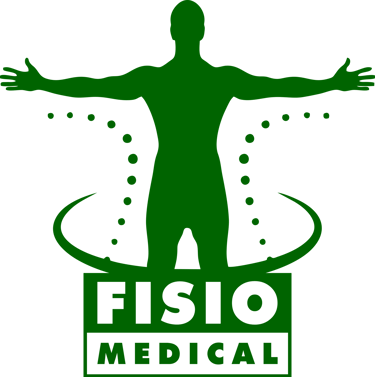 Logomarca da empresa Fisiomedical, com predominância das cores branco e verde.