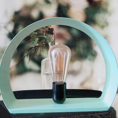 luminaire artisanal en acier upcyclé collection Memphiis bleu dragée