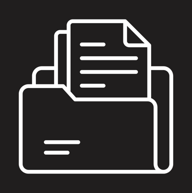White line icon of a folder containing documents and files on a black background.