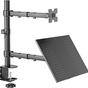 Suporte Articulado para Monitor e Notebook – Braço Ajustável com Bandeja para Notebook até 17"