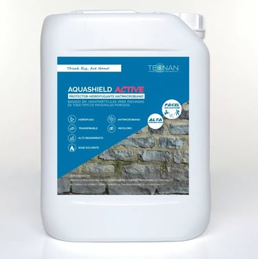 Bidón de Aquashield Active de Tecnan, nanotecnología para la protección de superficies patrimoniales.. 