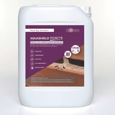 Bidón de Aquashield Forte de Tecnan, nanotecnología para la protección de superficies patrimoniales.. 