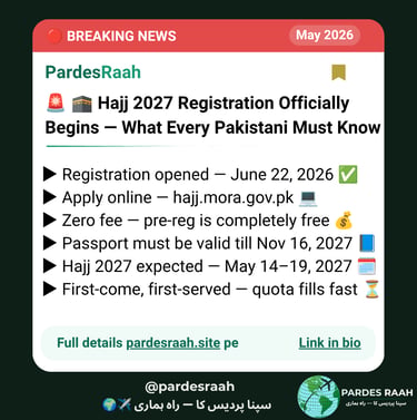 Hajj 2027 registration news for Pakistani pilgrims with online application link and key requirements.