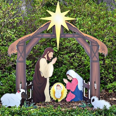 an outdoor nativity scene with a nativity scene