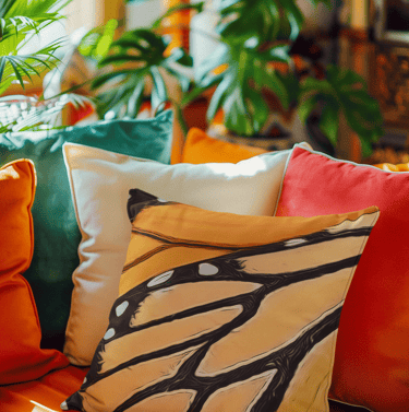 Monarch Butterfly Square Pillow, Designer Pillow, Orange Yellow Pillow, Throw Pillow, Abstract Patte