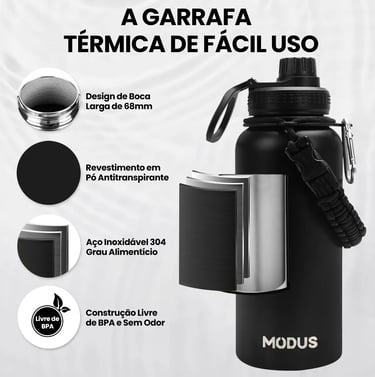 Garrafa Térmica 1 L Aço Inox Bebidas Quentes e Frias cor Preto