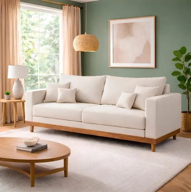 Sofá Living 3 Lugares Suede Resistente Madeira mais Almofadas