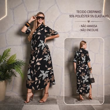 Vestido Feminino Longo De Verão Com Mangas