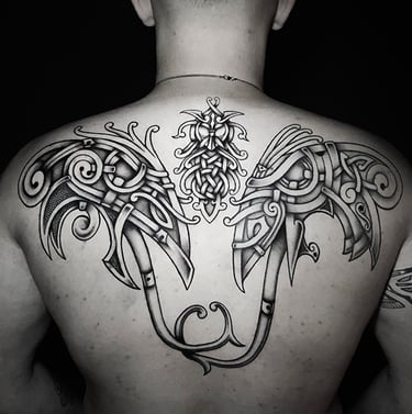 Tatouage Hugin, Munnin et guerrier