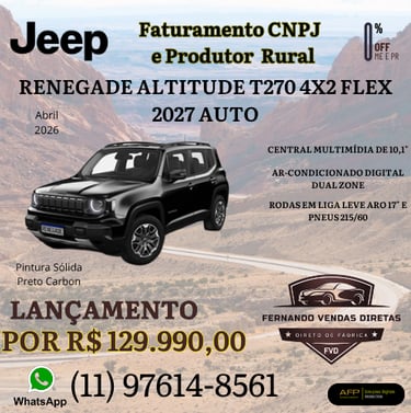 Black Jeep Renegade Altitude T270 SUV with promotional pricing for CNPJ and rural producers.