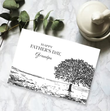 Quiet Oak tree in ink fathers day card for grandpa