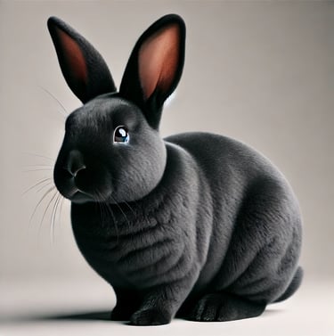 black mini rex rabbit sitting on a white background