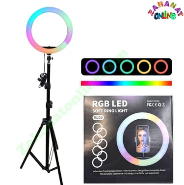 12 inch RGB LED ring light with tripod stand and phone clip for colorful portrait photography and vi