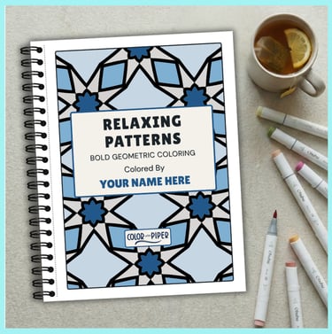 wirebound coloring book with geometric patterns entitled RELAXING PATTERNS