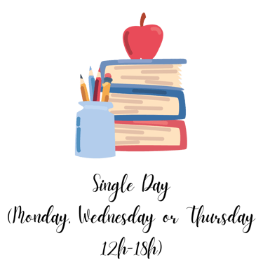 A graphic of books and pens