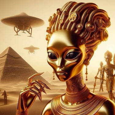 metallic gold ancient egyptian alien digital art