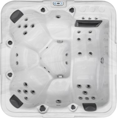 a hot tub with a white hot tub and a shower