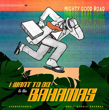 businessman in a trenchcoat holding a briefcase and sprinting across a desert island