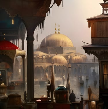 a mosque with a dome shaped building in the background