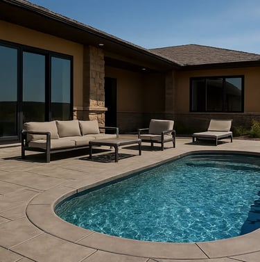 A pool deck with outdoor couch in Eagle Mountain, UT