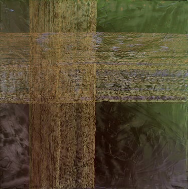 Conflict of Interest drawing by Tim Grosvenor, an oil on an unconventional surface featuring intrica