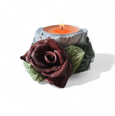 Rosa portavelas de ceramica