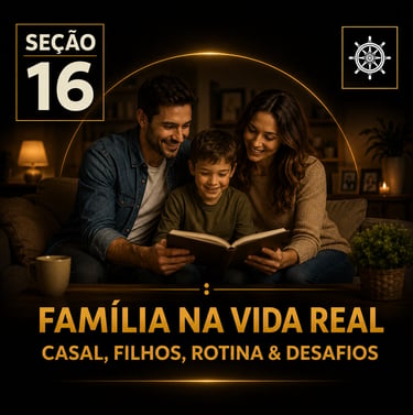 Capa da “Seção 16 - Família na Vida Real”, com fundo preto e detalhes dourados.