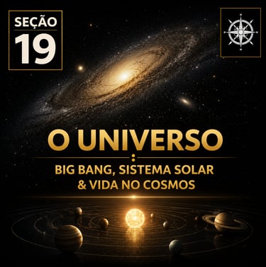 Capa da “Seção 19 - O Universo”, com fundo preto e detalhes dourados.