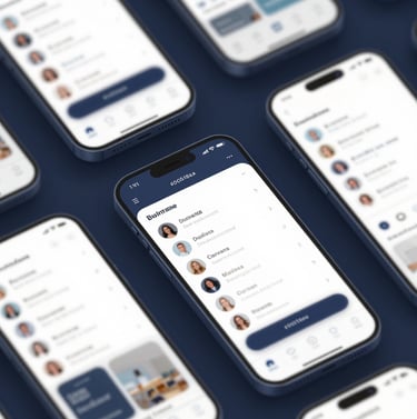 Multiple mobile screen mockups showing a clean, user-friendly app interface. The primary color is #0D1B2A with accents of #778DA9. Professional and inviting presentation.