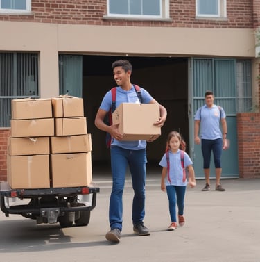 Stacks of colorful educational materials and school supplies ready for shipment.