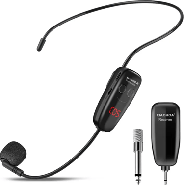 XIAOKOA Micrófono Inalámbrico de Diadema UHF Wireless con Pantalla Digital