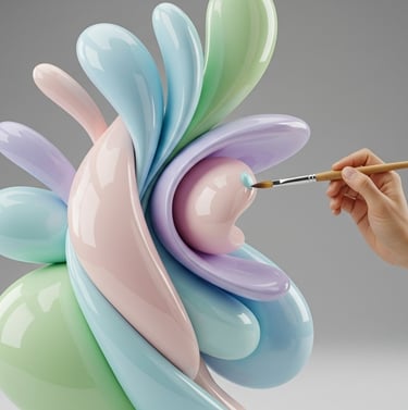 a person painting a colorfully colored sculpture