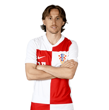Sjajni hrvatski nogometaš Luka Modrić prekriženih ruku i nasmijanog lica.