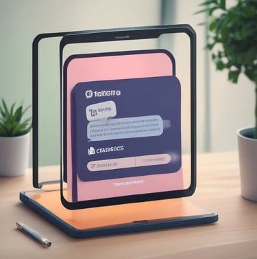 A modern office setting with a person interacting with a chatbot on a computer screen.