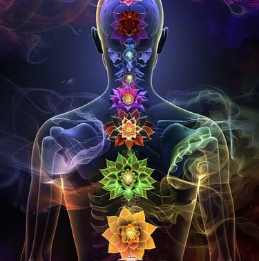 a man with a colorful chakra describing the master body energy flow coaching program by lokumu