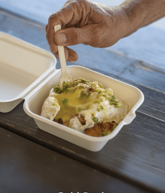 Best food in Hill City-Gold Rush-taters, Mischief sauce, cheddar cheese, fried egg, jalapeno medley