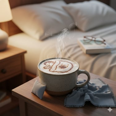 coffee mug with a bed and pillow for nap