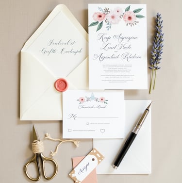 Menu et étiquette de table mariage avec détails élégants