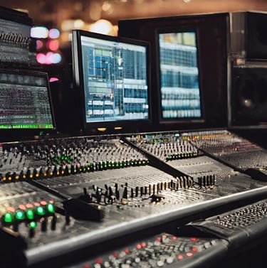 a sound board with multiple monitors and monitors