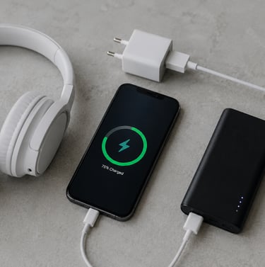 Telefonų įkrovikliai, išorinės baterijos, power bankai, ausinės