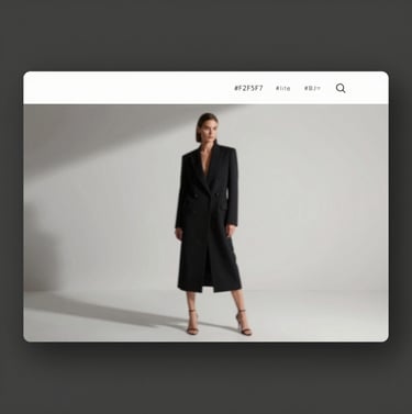 Professional photography shot of a high-fashion editorial set. The lighting is dramatic, casting elongated shadows on a minimalist floor. The palette is strictly neutral, focusing on #F2F5F7 and #1A1A1A.