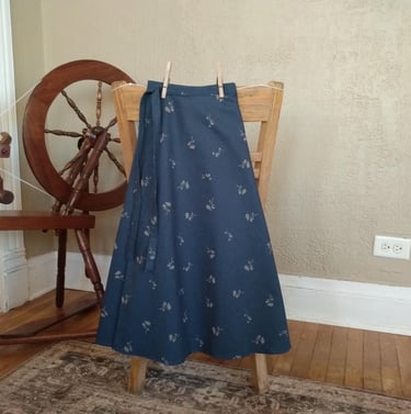handmade dusky blue cotton calico wrap skirt for sale