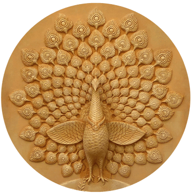 a decorative wall hanging fibreglass 3D mural of a peacock in Indian style