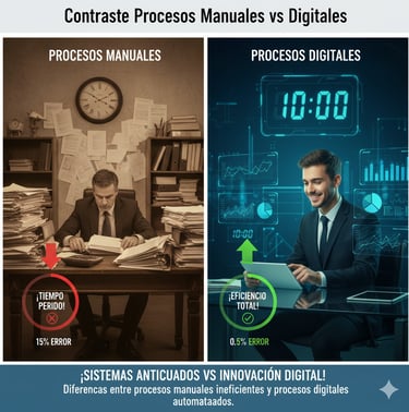Diferencias entre procesos manuales ineficientes y procesos digitales automatizados