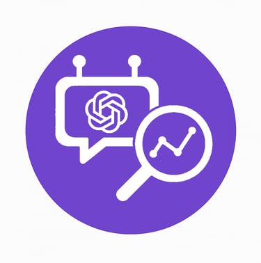 Icon mit ChatGPT und Lupe – Symbol für Übersicht der besten KI-Tools (Claude, Deepseek, ChatGPT etc.