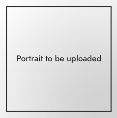 Placeholder graphic with 'Portrait to be uploaded' centered in a black border on a gray background.