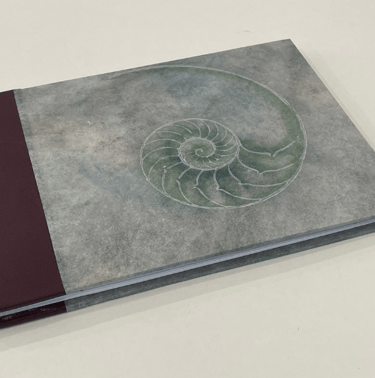 Journal with leather spine and shell design cover