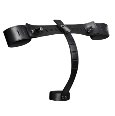 a leather bondage device the locks the wrist to the cock