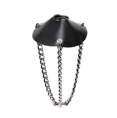 leather parachute ball stretcher with a leather top and chains hanging below
