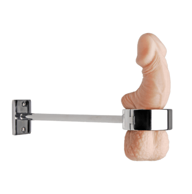 a chrome bondage device that binds the male penis to a fixed object